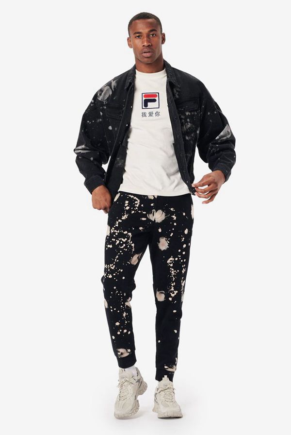 Fila Ajax Bleached Denim Men's Jackets - Black,NZ 127-52408